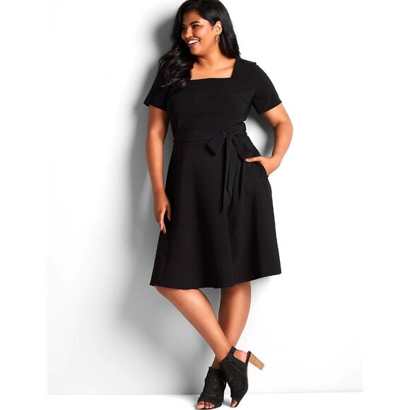 Lane Bryant Lena Black Fit & Flare Dress w/Tie +Pockets Size 20 2X Plus Sz NEW - Picture 1 of 10